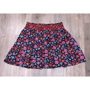 Kate Spade Skirt Womens Large Pleated Floral Mini Pockets Cotton Black Pink